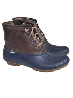 Skechers Rubber Pond Washed Out Duck  Boots Waterproof Blue Brown Size 8
